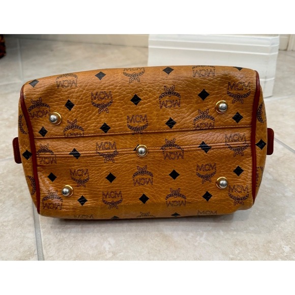 VTG MCM Cognac Monogram Visetos Boston Bag Coated Canvas Small Purse - Picture 14 of 16